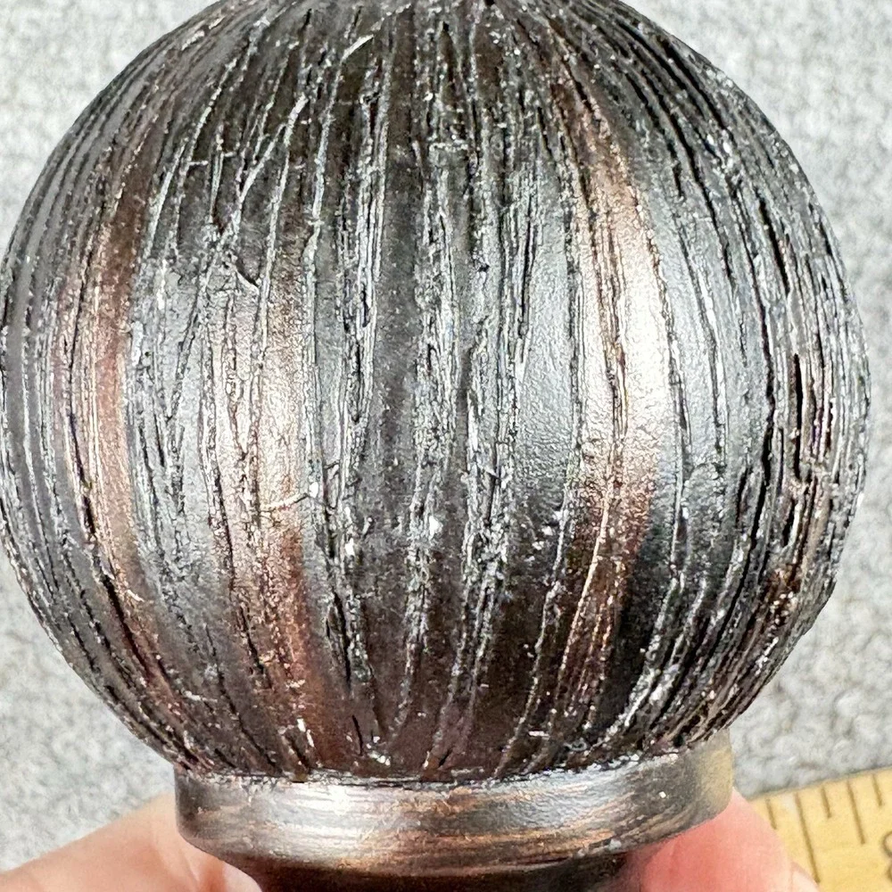 90s Ball-Shaped Curtain Rod Finials Pair of 2 Black‎ Bronze Striated Texture VTG